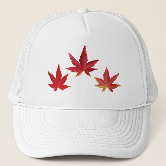 Drie rode omvallende bladeren trucker pet (Voorkant)