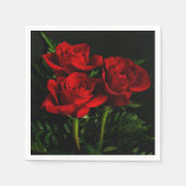 Drie rode rozen papier knapkins servetten (Voorkant)