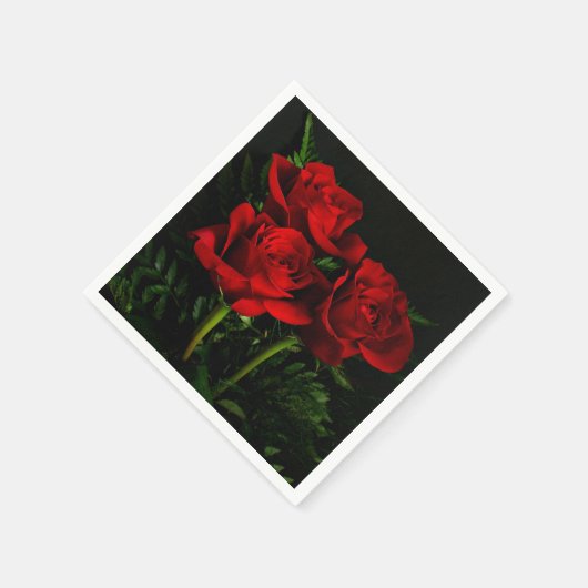 Drie rode rozen papier knapkins servetten (Hoek)