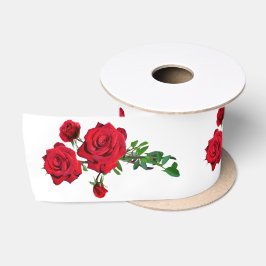 Drie Rode Rozen Satijnen Lint