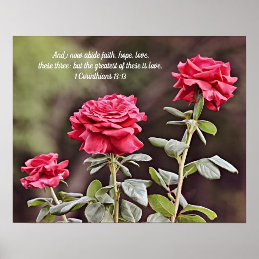 Drie rode rozenscripts 1 Corinthians 13:13 Poster (Voorkant)