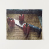 Drie rode tomaten op een hakbord wandkleed (Voorkant (horizontaal))