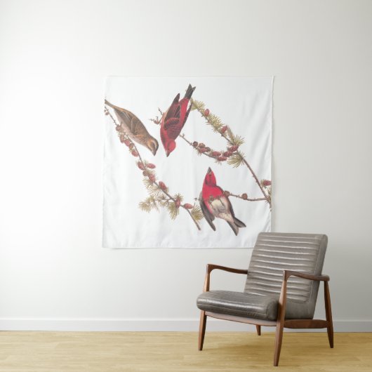 Drie rode vogels in de winter in Audubon's Paarse  Wandkleed (In Situ (horizontaal))