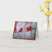 Drie rode vogels op een draadbriefkaart kaart (Gele Bloem)