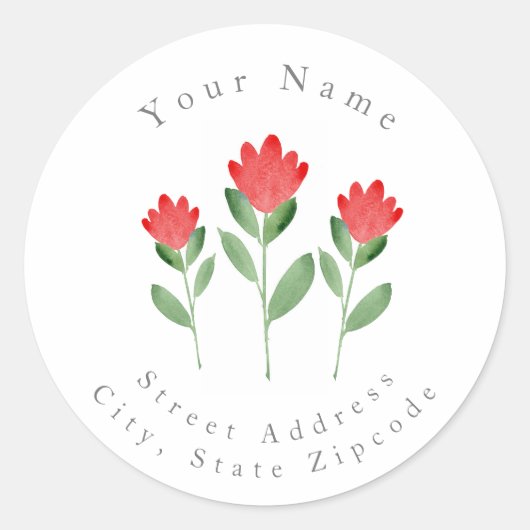 Drie rode Waterverf Abstracte bloemenlabels Ronde Sticker (Voorkant)