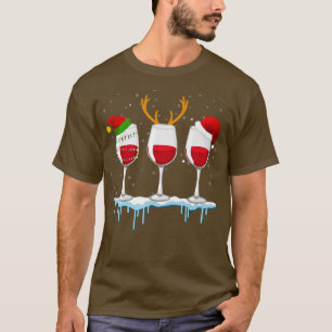Drie rode wijn glas kerstman hoed wijnliefhebber K T-shirt