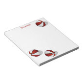 Drie rode witte basketballen aangepaste naam notitieblok (Schuin)