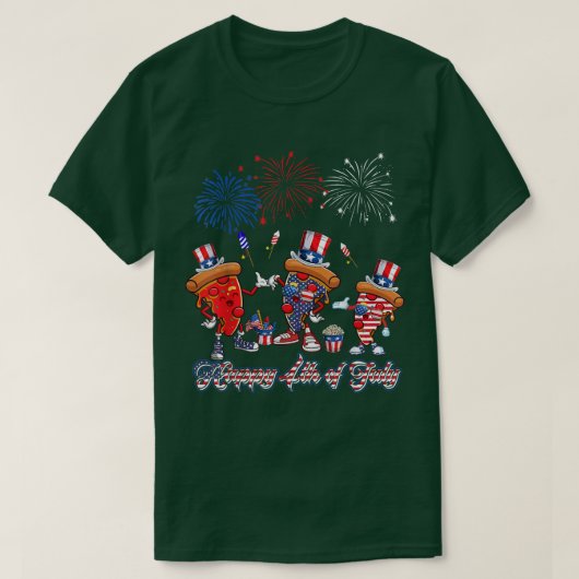 Drie rode witte pizzas en Blue Pizza Fireworks 4t T-shirt (Design voorkant)
