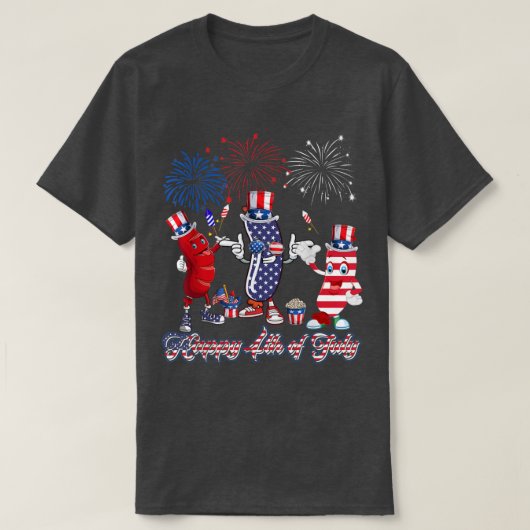 Drie rode witte worst en blauw worst t-shirt (Design voorkant)