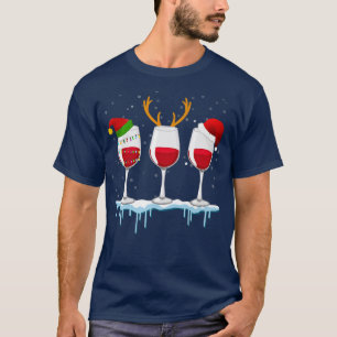 Drie Rood Wine Glass Santa Hat Wine Lover Christma T-shirt
