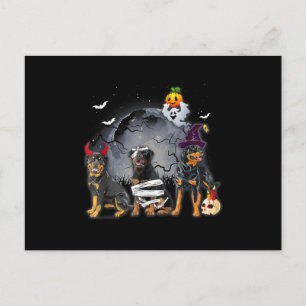 Drie rottweilers Satan Witch Mummy Halloween Cost Feestdagenkaart