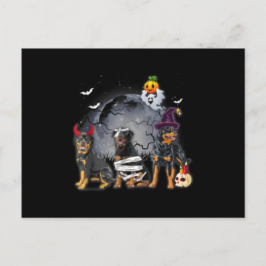 Drie rottweilers Satan Witch Mummy Halloween Cost Feestdagenkaart (Voorkant)