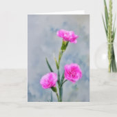 Drie Roze Anjer Bloemen Art Note Kaart (Voorkant)