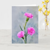 Drie Roze Anjer Bloemen Art Note Kaart (Gele Bloem)