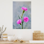 Drie Roze Anjers Bloem Tuin Kunst Poster (Keuken)