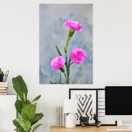 Drie Roze Anjers Bloem Tuin Kunst Poster (Thuiskantoor)