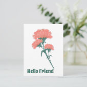 Drie roze anjers, Hallo vriend Briefkaart (Staand voorkant)