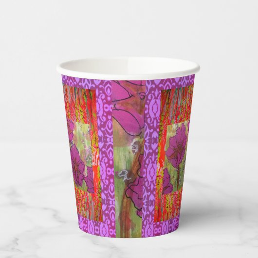 Drie roze bloemen 2 papieren bekers (Links)