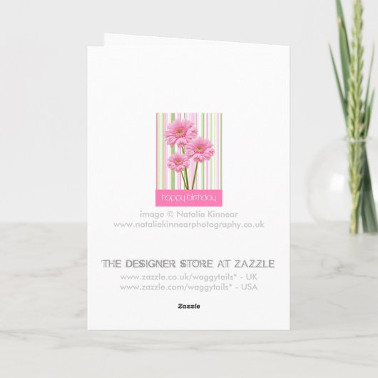 Drie roze bloemen en Stripes Birthday Kaart (Achterkant)