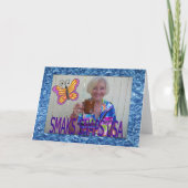 Drie Roze Bloemen van de Cactus met Vlinders Kaart (Achterkant)