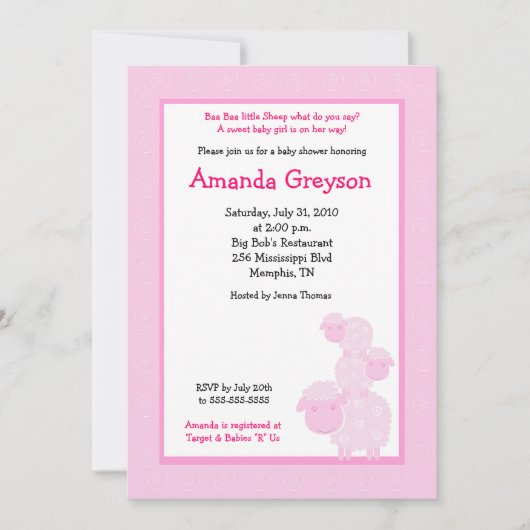 Drie Roze Boerderij 5x7 Baby shower Uitnodiging (Voorkant)