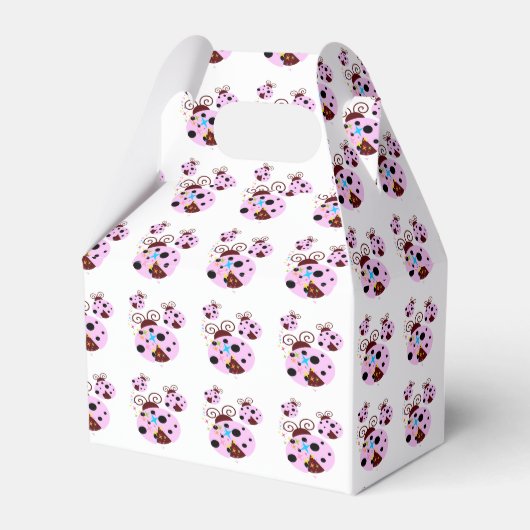 Drie roze en zwarte ladybug met sterren bedankdoosjes (Voorkant Zijde)