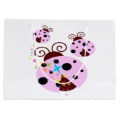 Drie roze en zwarte ladybug met sterren groot cadeauzakje (Achterkant)