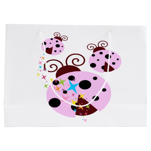 Drie roze en zwarte ladybug met sterren groot cadeauzakje (Achterkant)