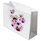 Drie roze en zwarte ladybug met sterren groot cadeauzakje (Achterkant Gekanteld)