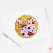 Drie roze en zwarte ladybug met sterren ronde sticker (Envelop)