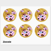 Drie roze en zwarte ladybug met sterren ronde sticker (Vel)