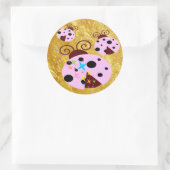 Drie roze en zwarte ladybug met sterren ronde sticker (Tas)