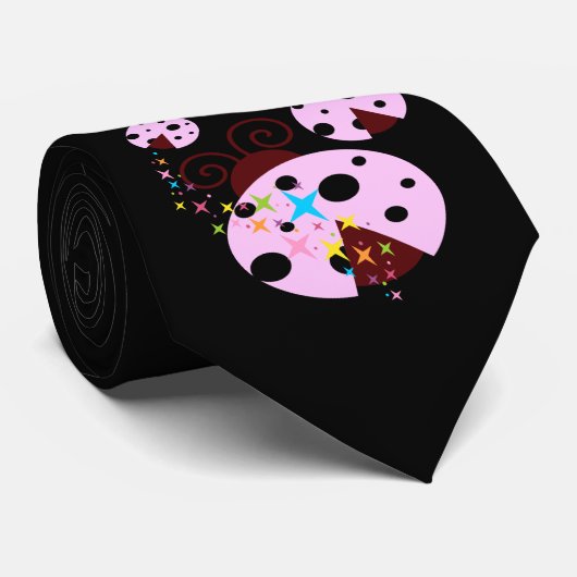 Drie roze en zwarte ladybug met sterren stropdas (Opgerold)