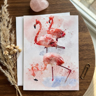 Drie Roze Flamingo's in Aquarel Kunstprint Bedankkaart