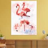 Drie Roze Flamingo's in Aquarel Kunstprint Canvas Afdruk (Insitu (Woonkamer))