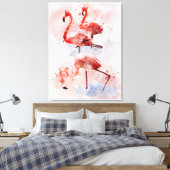 Drie Roze Flamingo's in Aquarel Kunstprint Canvas Afdruk (Insitu (Slaapkamer))