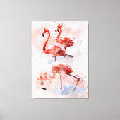 Drie Roze Flamingo's in Aquarel Kunstprint Canvas Afdruk (Voorkant)