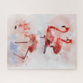 Drie Roze Flamingo's in Aquarel Kunstprint Legpuzzel (Horizontaal)