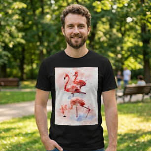 Drie Roze Flamingo's in Aquarel Kunstprint T-shirt