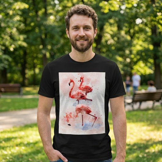 Drie Roze Flamingo's in Aquarel Kunstprint T-shirt