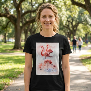 Drie Roze Flamingo's in Waterkleur Kunstprint T-shirt
