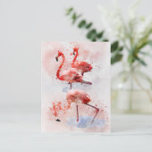Drie Roze Flamingo's in Waterverf Kunstprint Briefkaart (Staand voorkant)