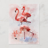 Drie Roze Flamingo's in Waterverf Kunstprint Briefkaart (Voorkant)