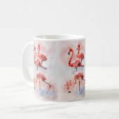 Drie Roze Flamingo's in Waterverf Kunstprint Koffiemok (Voorkant links)