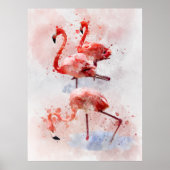 Drie Roze Flamingo's in Waterverf Kunstprint Poster (Voorkant)