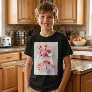 Drie Roze Flamingo's in Waterverf Kunstprint T-shirt