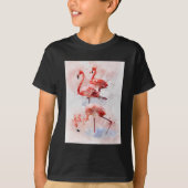 Drie Roze Flamingo's in Waterverf Kunstprint T-shirt (Voorkant)