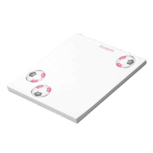 drie roze grijs voetballen meisjes naam notitieblok (Linkerzijde)