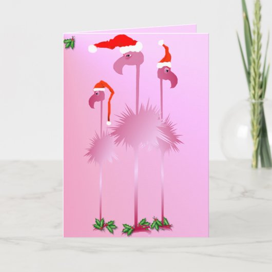 Drie roze kerstflamingo's feestdagen kaart (Voorkant)