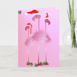 Drie roze kerstflamingo's feestdagen kaart